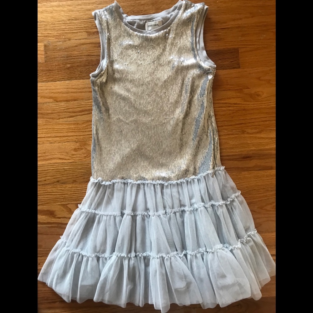 Diesel silver sequin and tulle ruffle dress